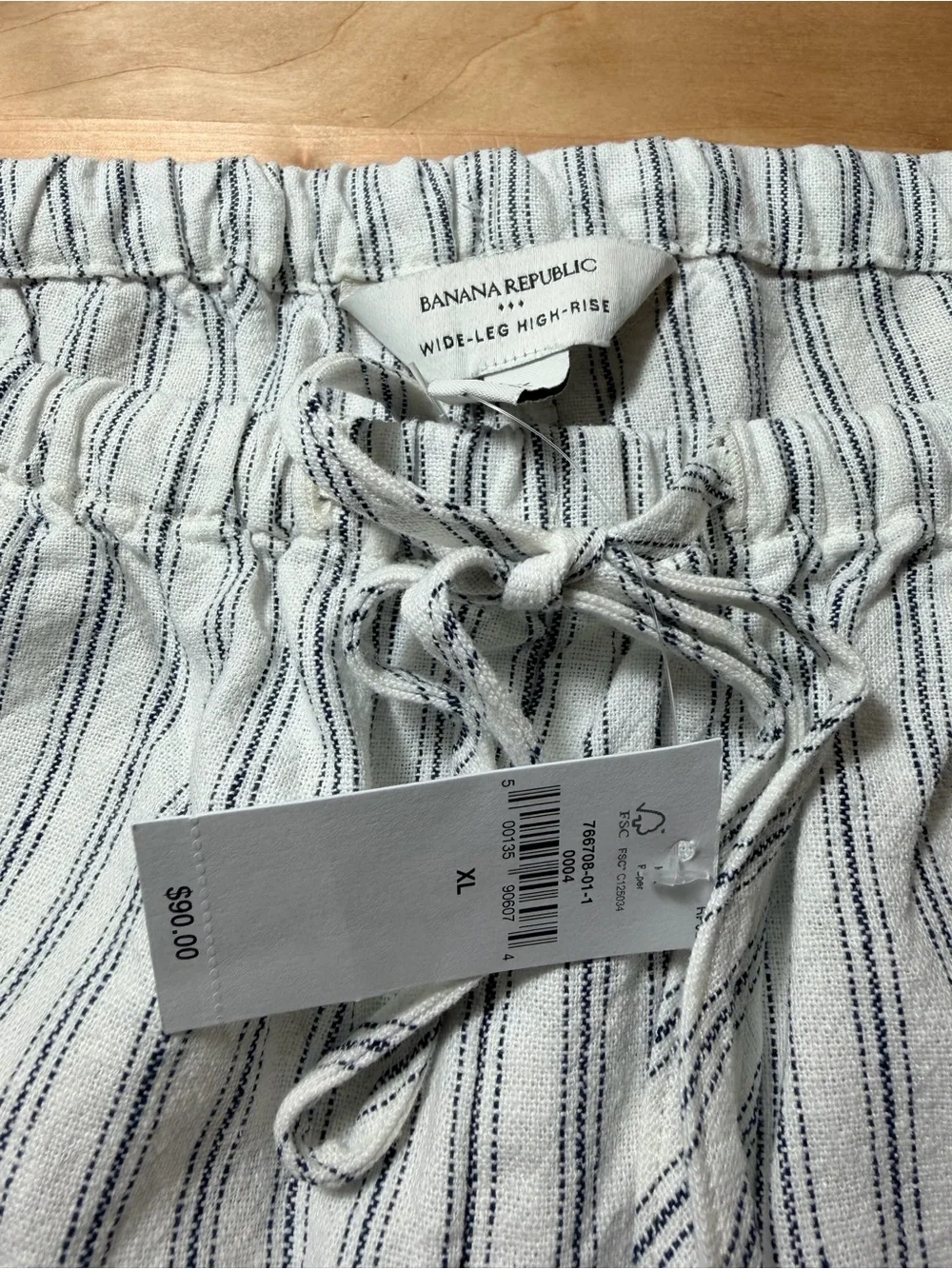 Banana Republic Women’s Wide Leg Linen Striped Drawstring Pants